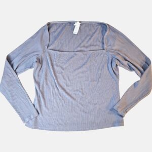 ✨ H&M Ribbed Square Neck Tibbed Square Neck Top Grey Long Sleeve Size XL ✨
